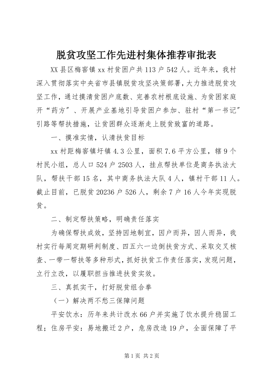 2023年脱贫攻坚工作先进村集体推荐审批表.docx_第1页