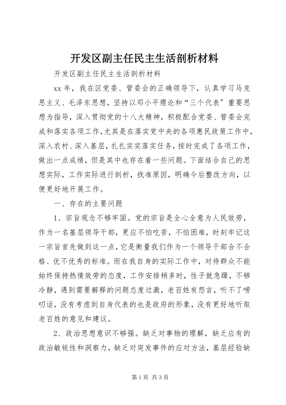 2023年开发区副主任民主生活剖析材料.docx_第1页