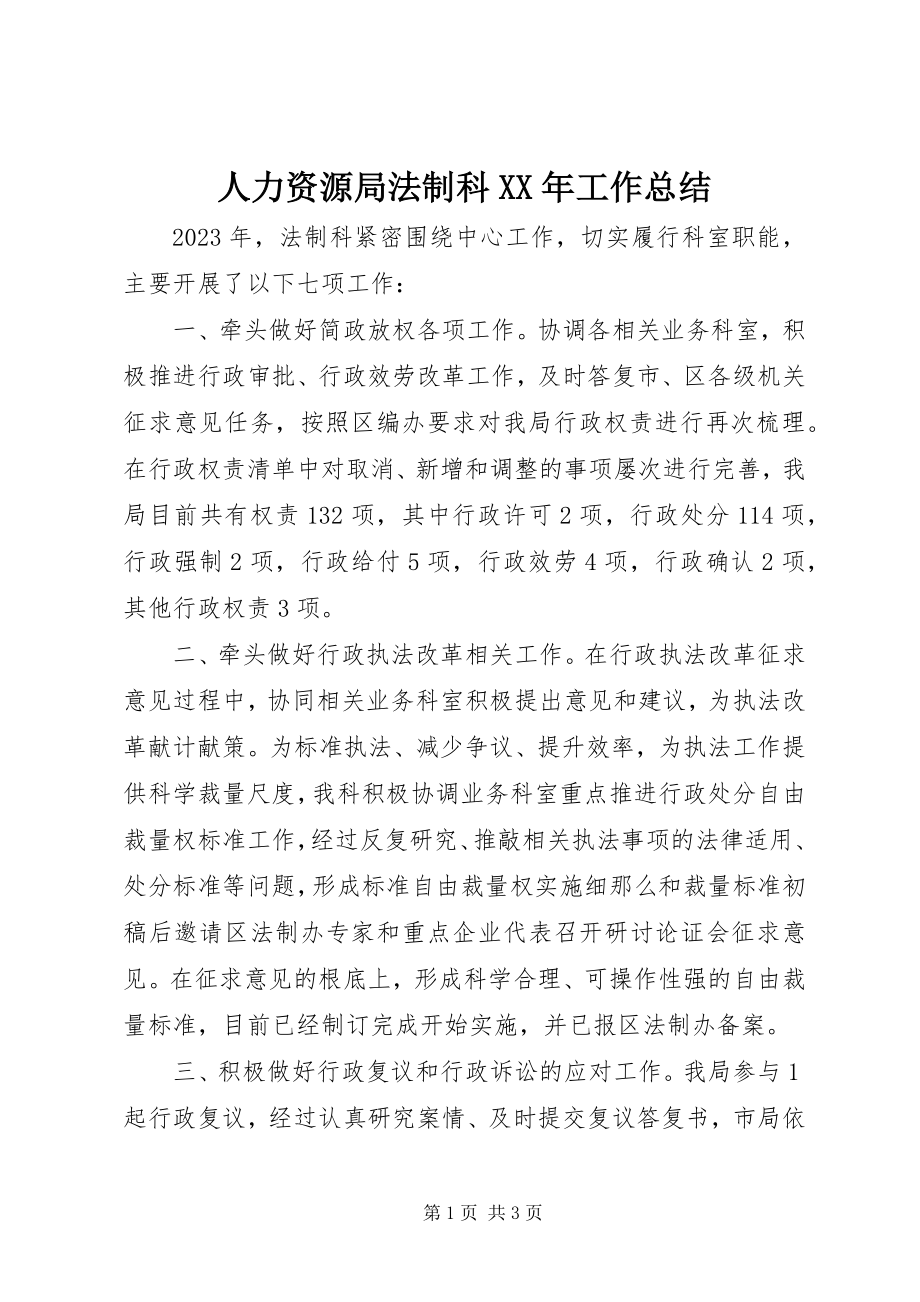 2023年人力资源局法制科工作总结.docx_第1页