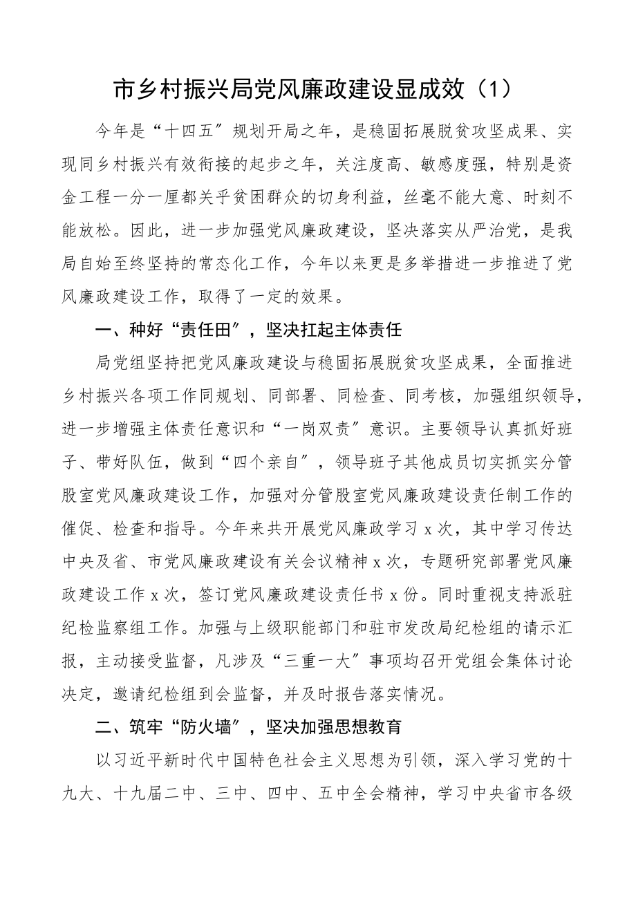 乡村振兴局2023年党风廉政建设工作经验材料典型工作经验.docx_第1页