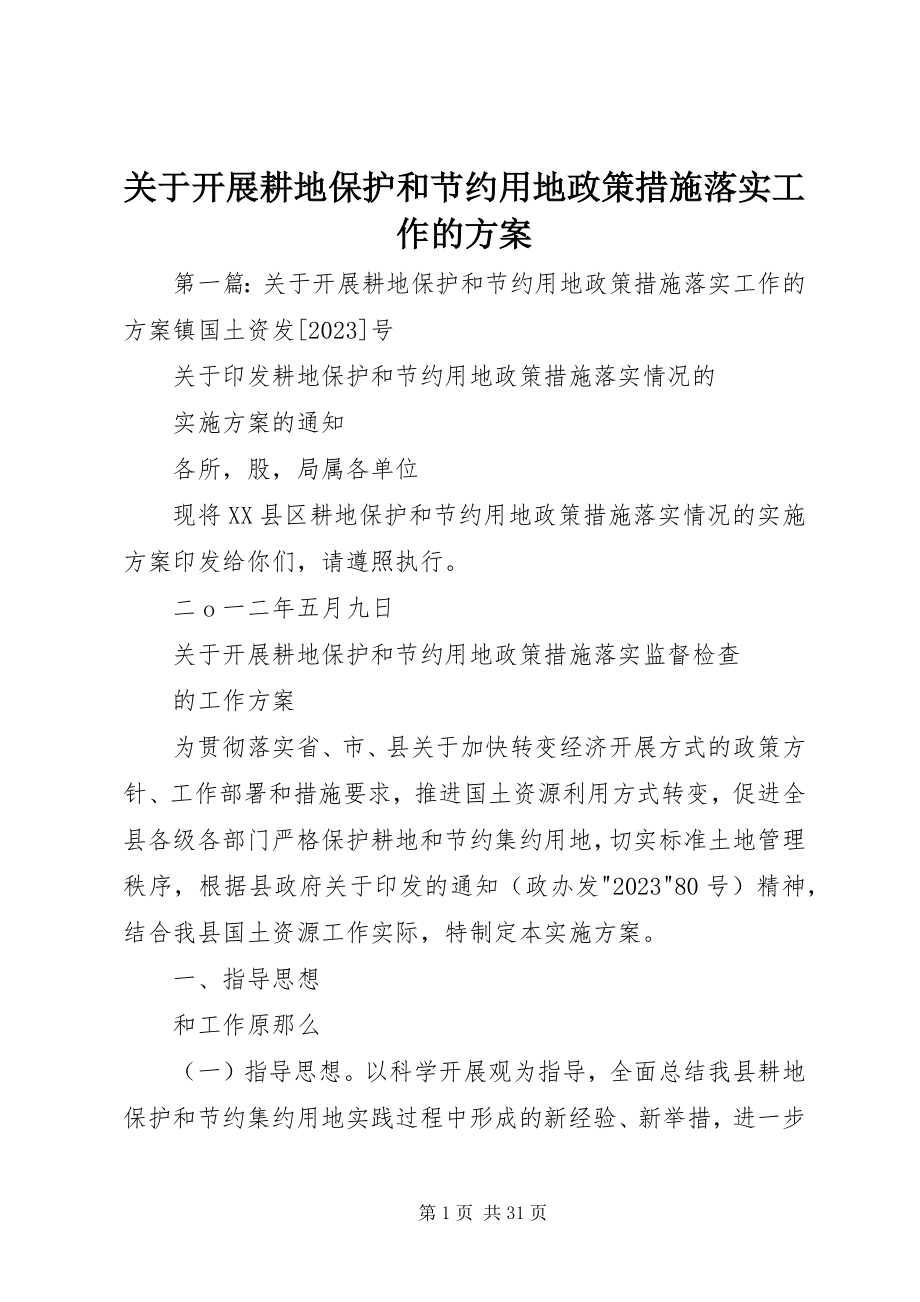 2023年开展耕地保护和节约用地政策措施落实工作的方案.docx_第1页