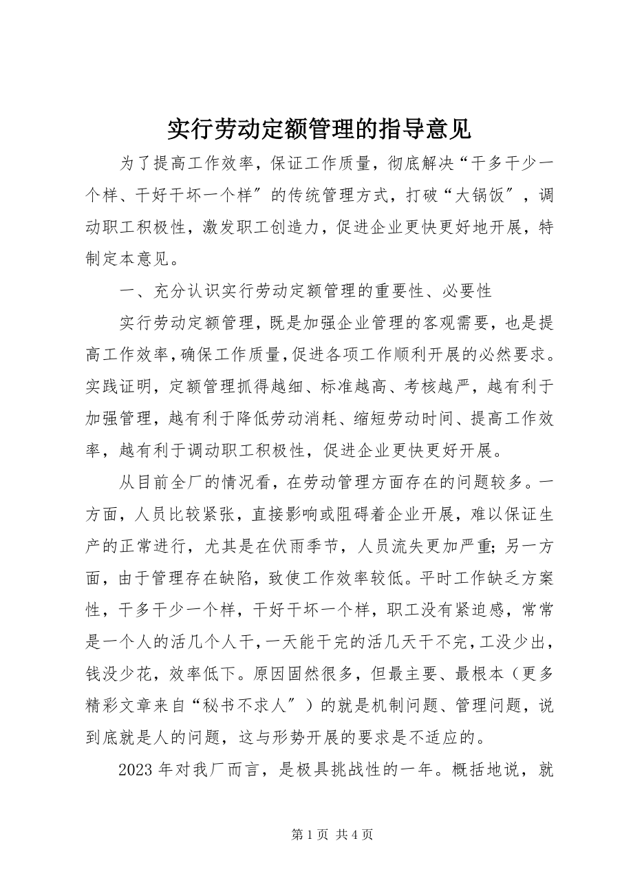 2023年实行劳动定额管理的指导意见.docx_第1页