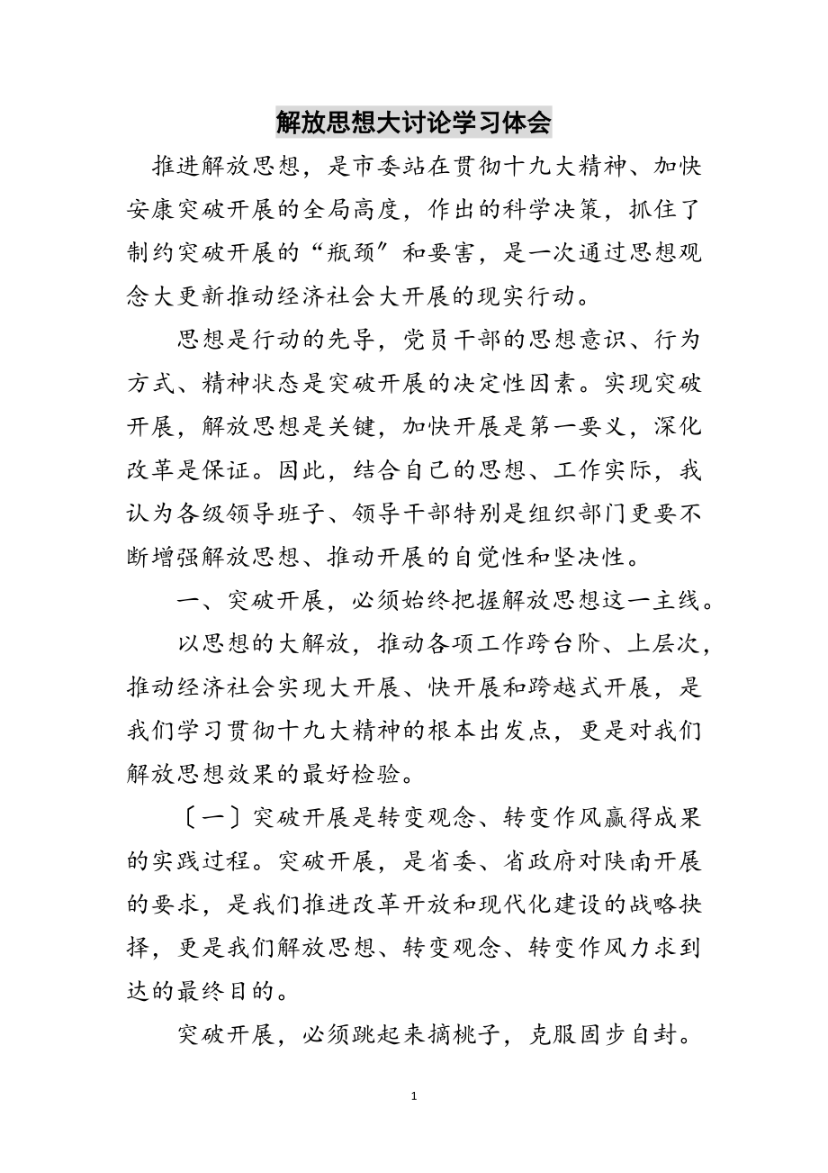 2023年解放思想大讨论学习体会范文.doc_第1页