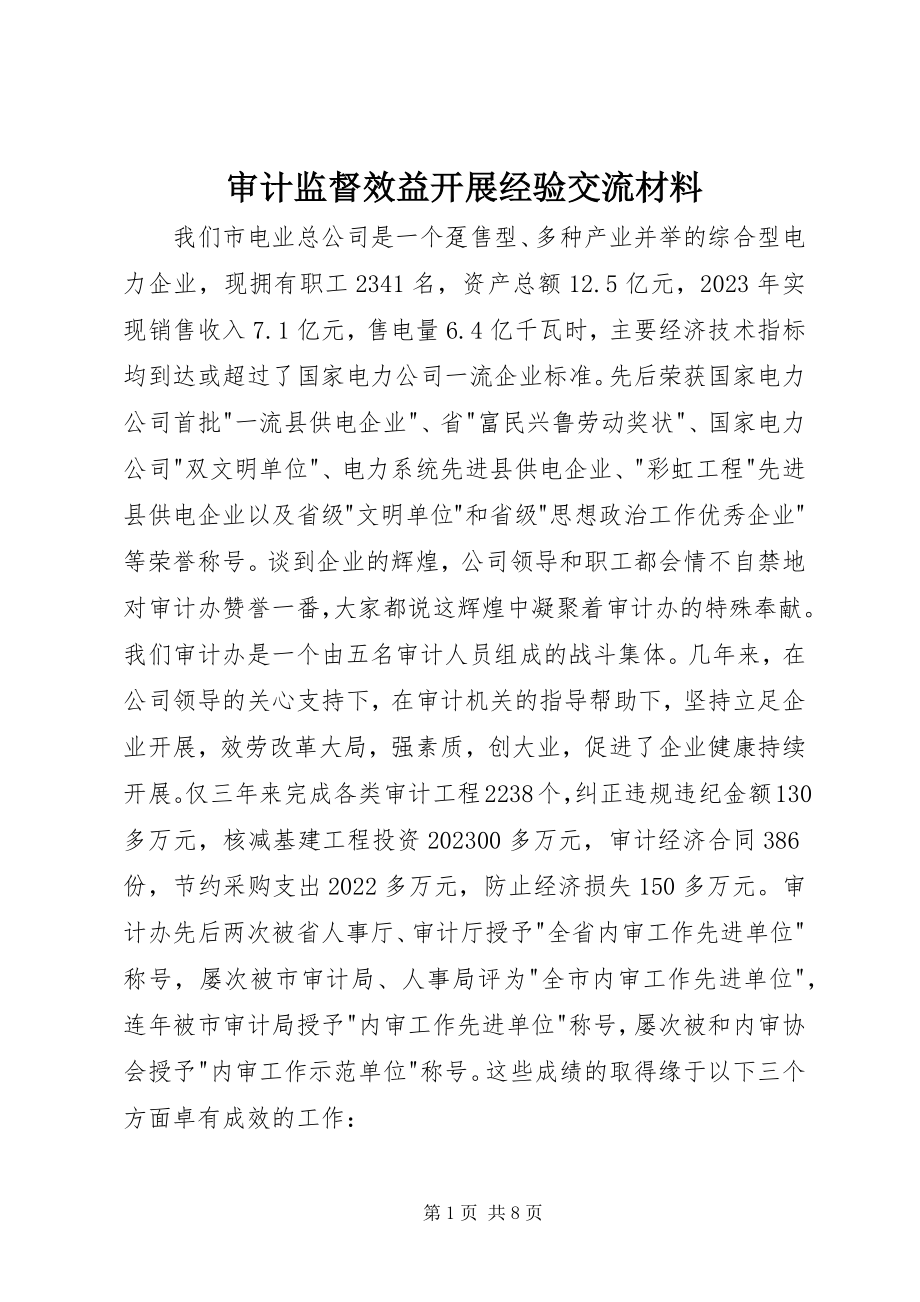 2023年审计监督效益发展经验交流材料.docx_第1页