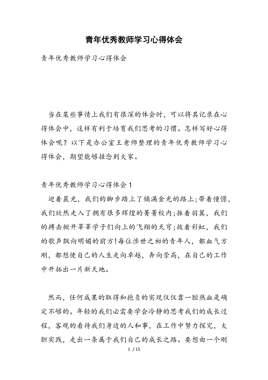 2023年青年优秀教师学习心得体会.doc_第1页