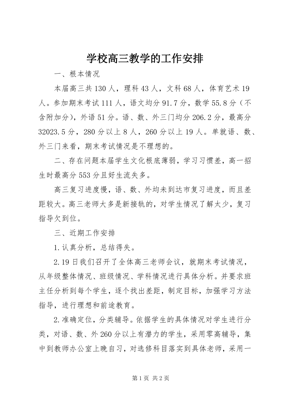 2023年学校高三教学的工作安排.docx_第1页