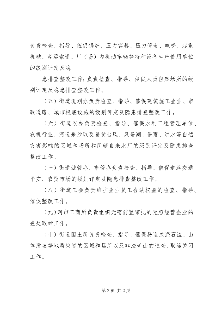 2023年街道办事处开展落实企业安全生产主体责任活动部门职责分工.docx_第2页