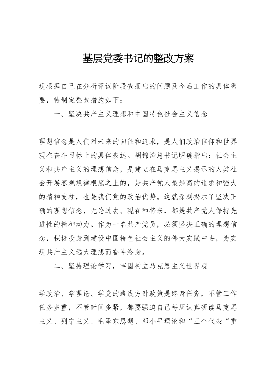 2023年基层党委书记的整改方案 2.doc_第1页