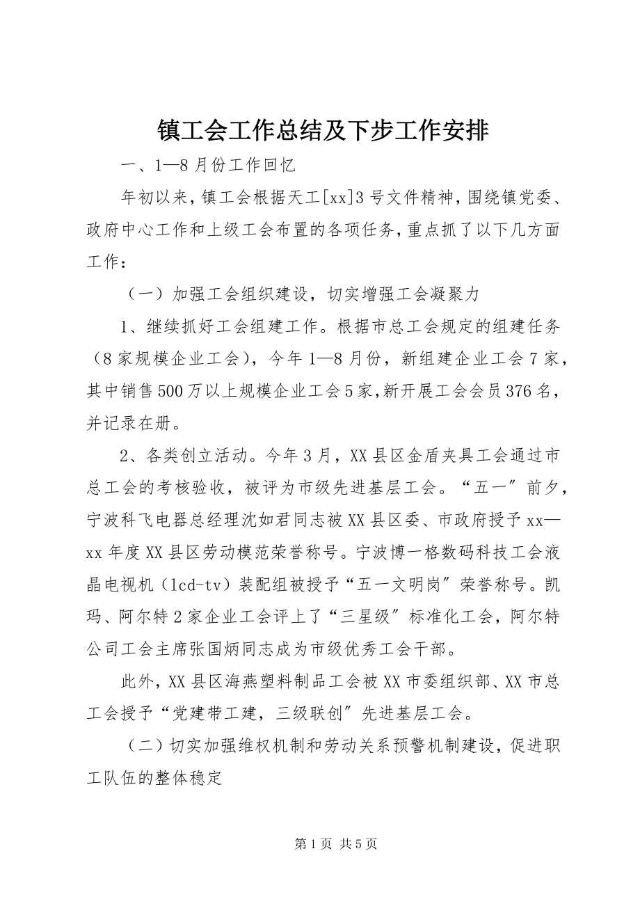 2023年镇工会工作总结及下步工作安排.docx_第1页