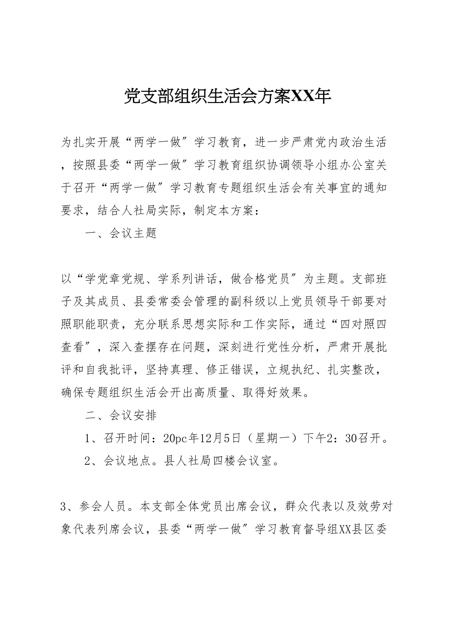 2023年党支部组织生活会方案年.doc_第1页