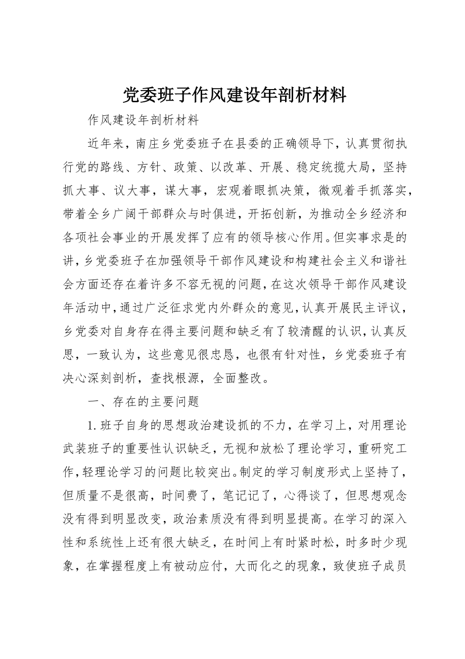 2023年党委班子作风建设年剖析材料.docx_第1页