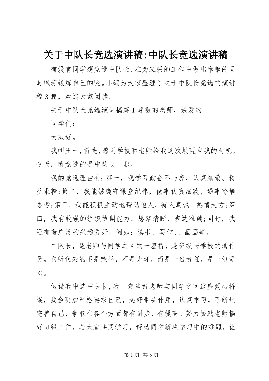 2023年中队长竞选演讲稿中队长竞选演讲稿.docx_第1页