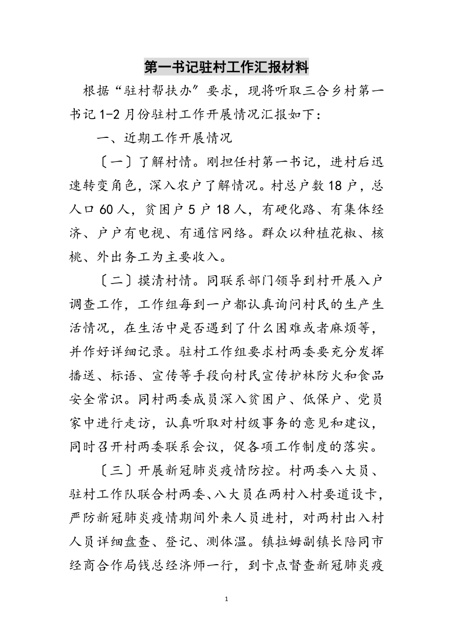 2023年第一书记驻村工作汇报材料范文.doc_第1页