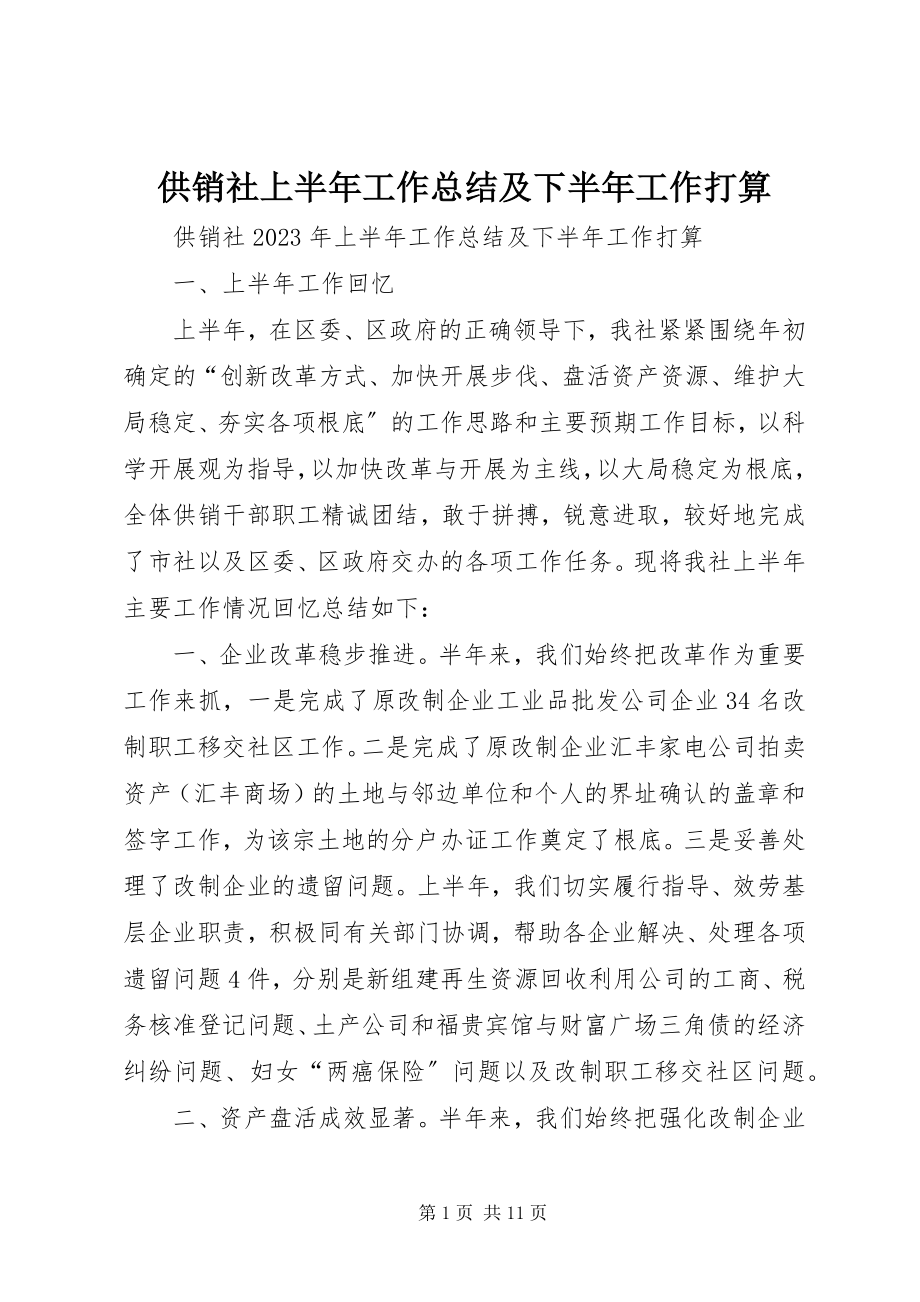 2023年供销社上半年工作总结及下半年工作打算.docx_第1页