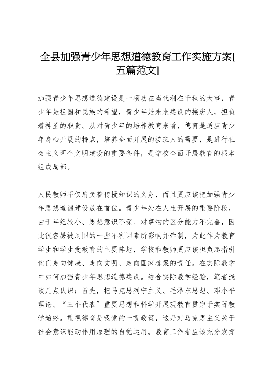 2023年全县加强青少年思想道德教育工作实施方案五篇范文 4.doc_第1页