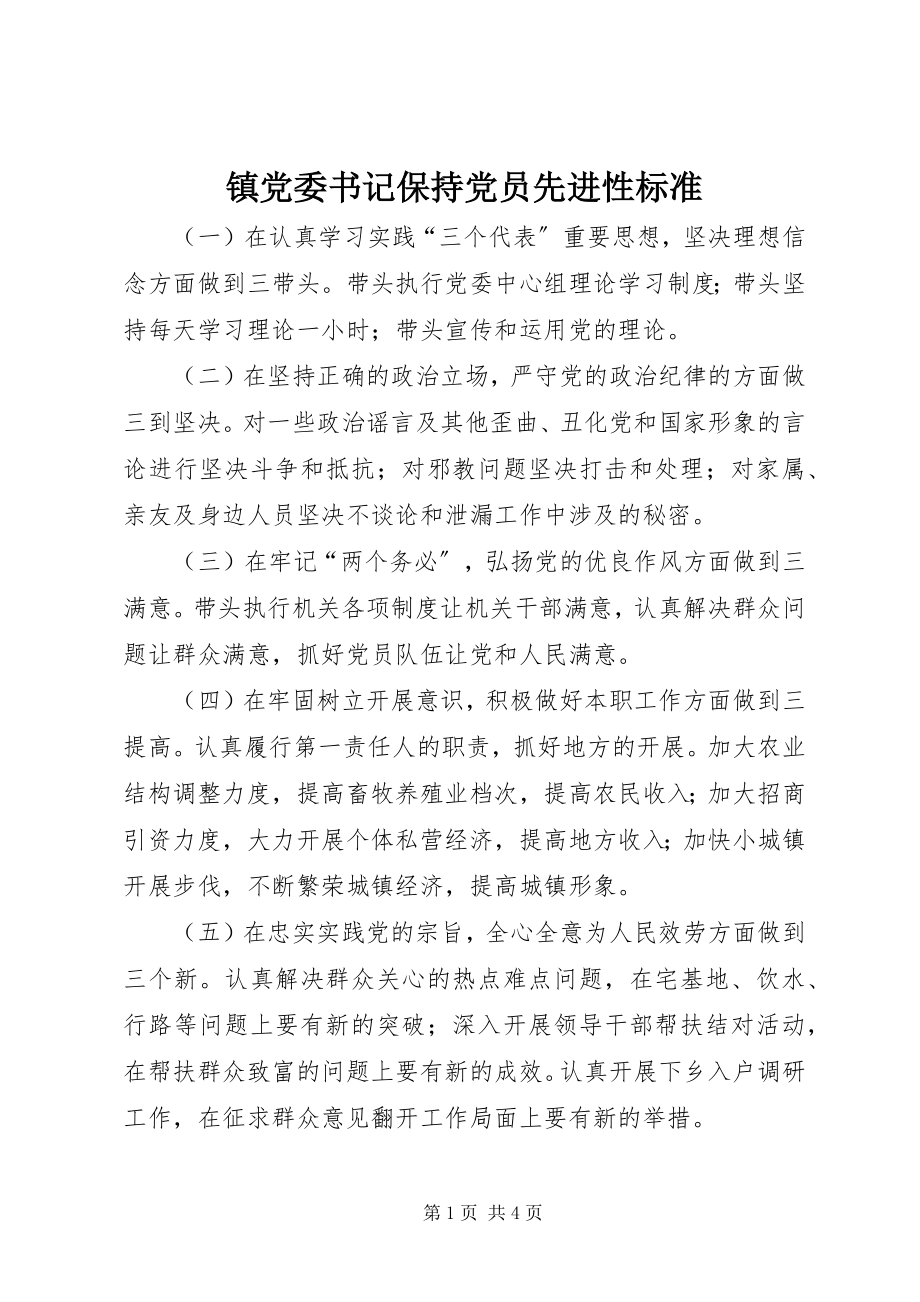 2023年镇党委书记保持党员先进性标准.docx_第1页