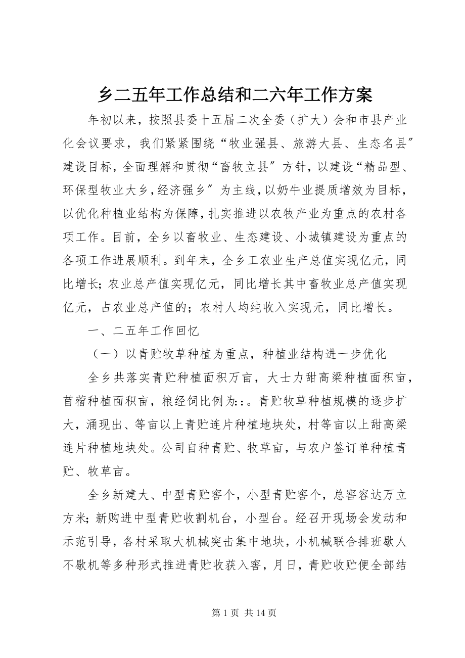 2023年乡二五年工作总结和二六年工作计划.docx_第1页