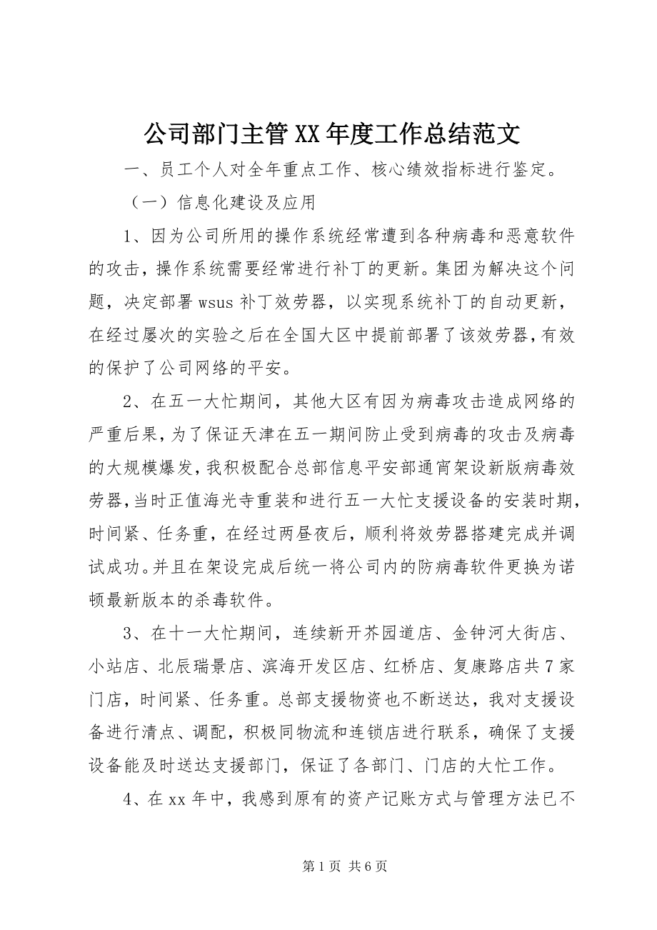 2023年公司部门主管某年度工作总结.docx_第1页