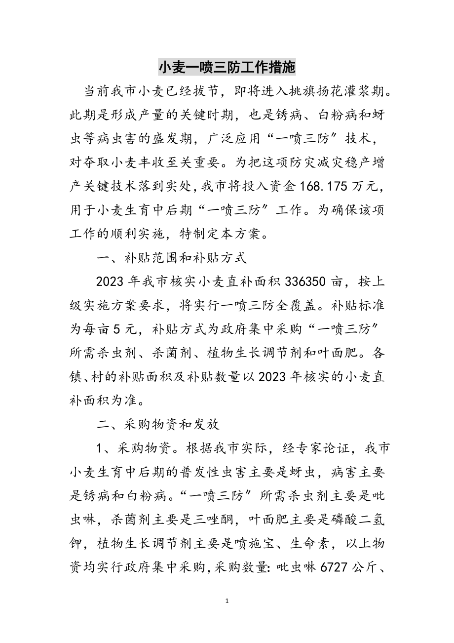 2023年小麦一喷三防工作措施范文.doc_第1页