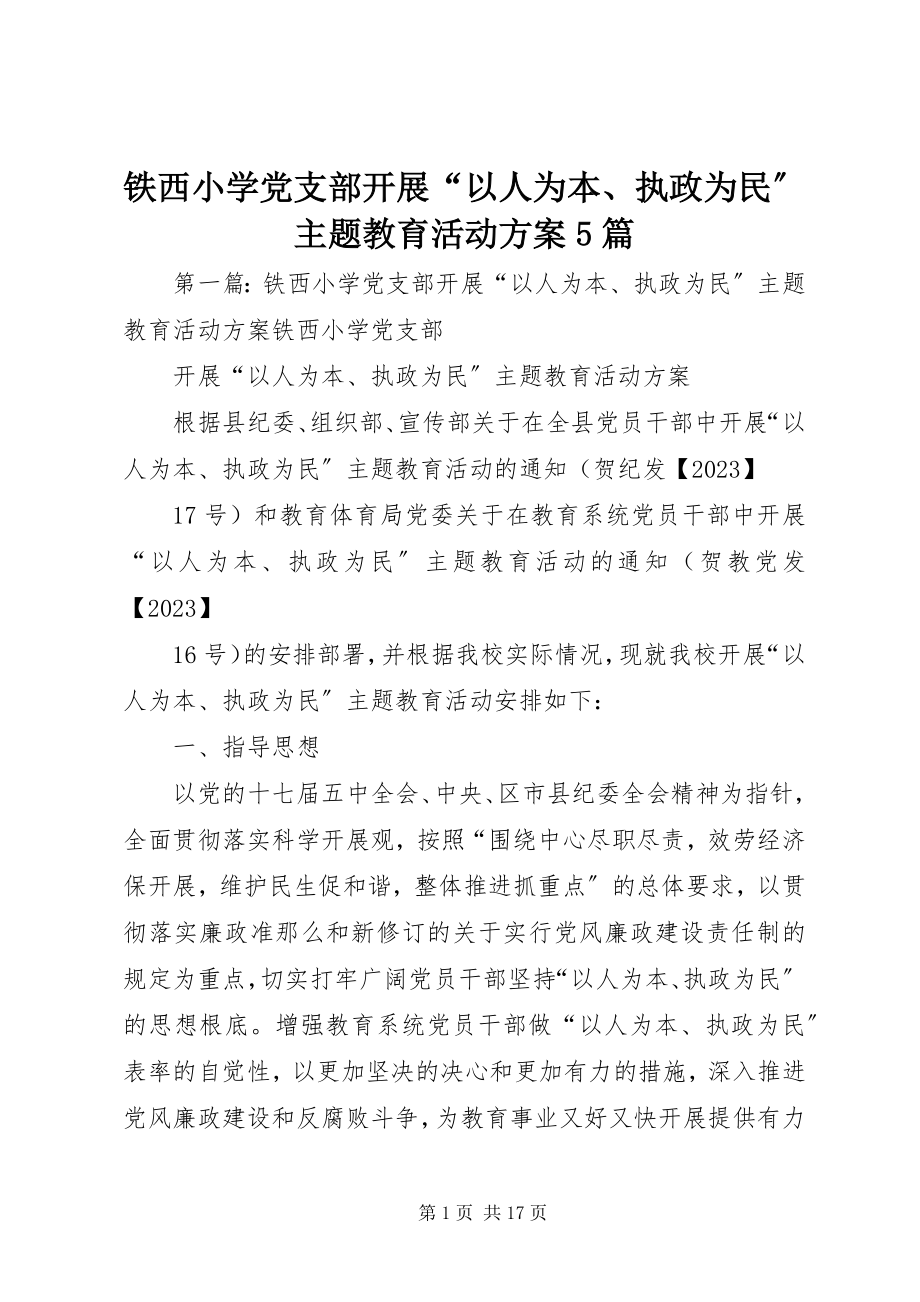 2023年铁西小学党支部开展“以人为本执政为民”主题教育活动方案5篇.docx_第1页