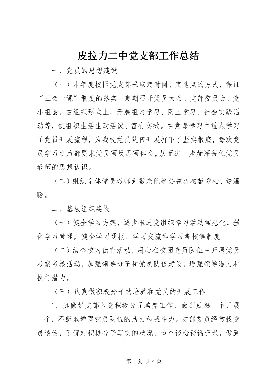 2023年皮拉力二中党支部工作总结.docx_第1页