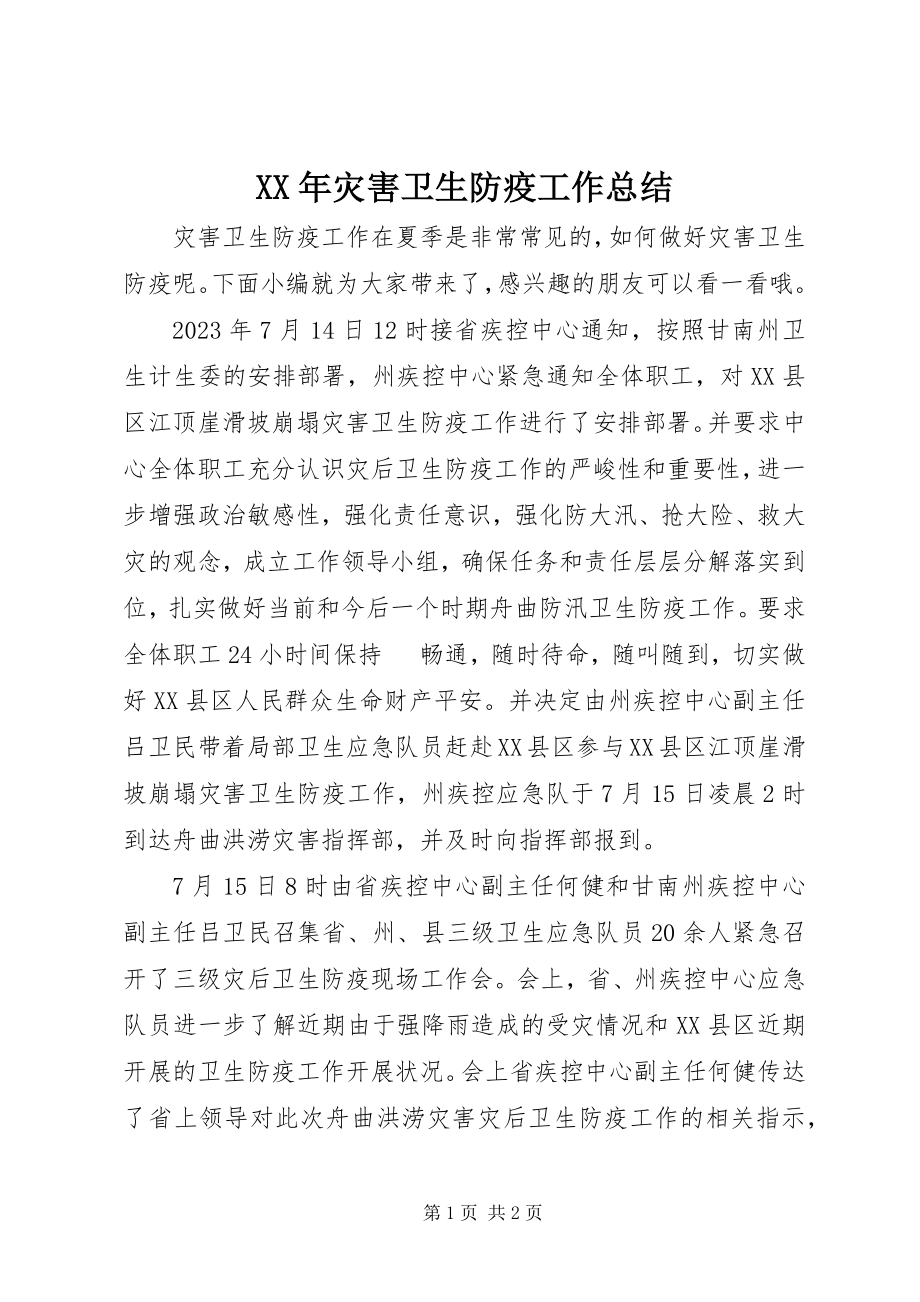 2023年灾害卫生防疫工作总结.docx_第1页