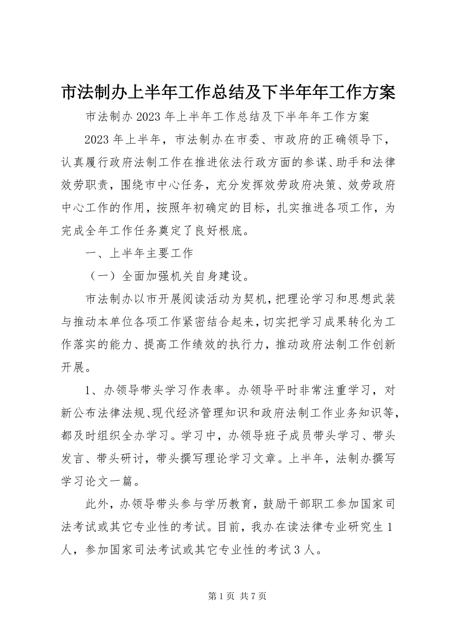 2023年市法制办上半年工作总结及下半年年工作计划.docx_第1页