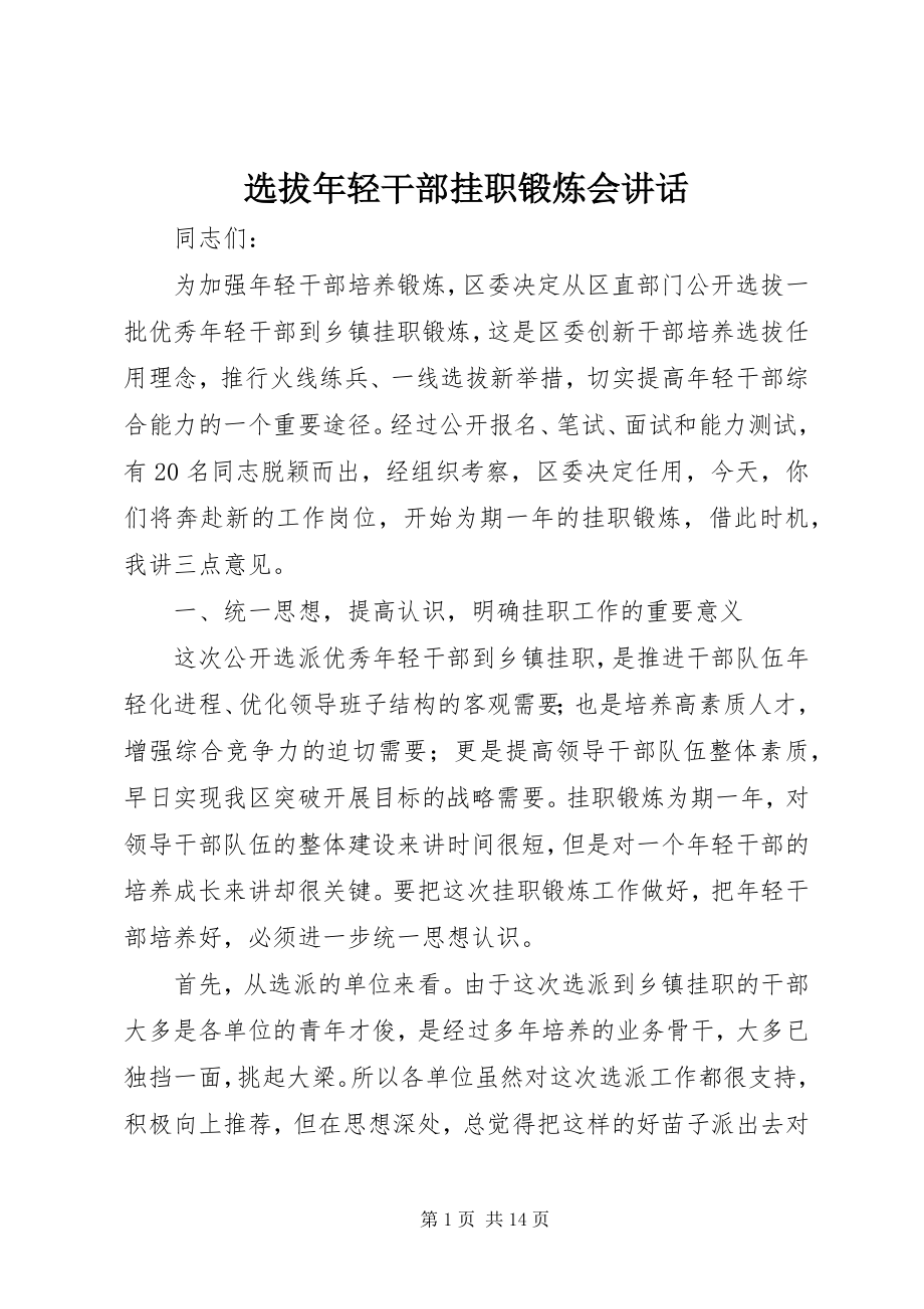 2023年选拔年轻干部挂职锻炼会致辞.docx_第1页