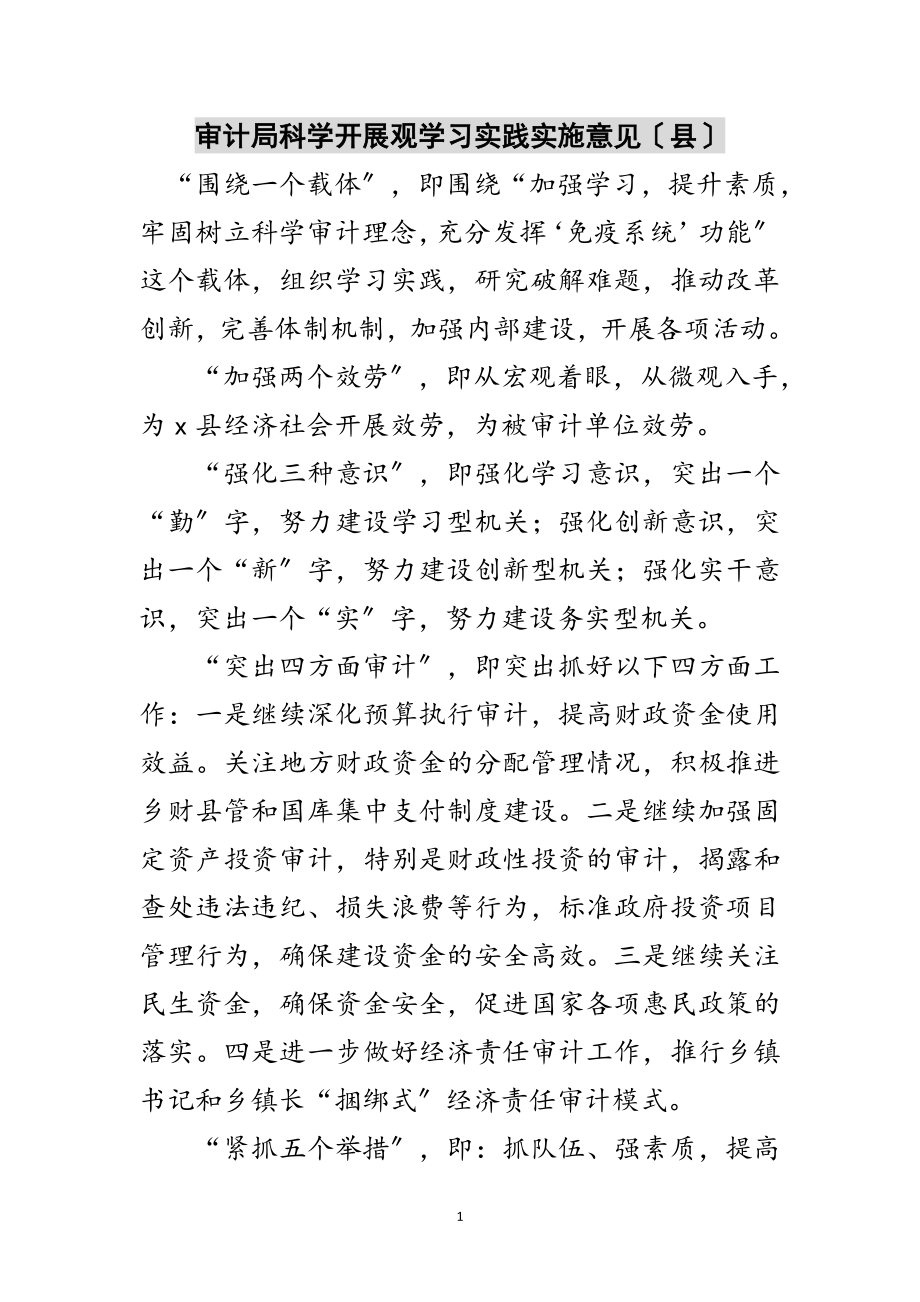 2023年审计局科学发展观学习实践实施意见（县）范文.doc_第1页