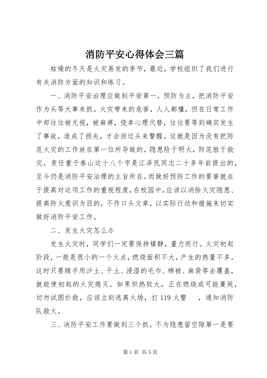 2023年消防安全心得体会三篇.docx_第1页