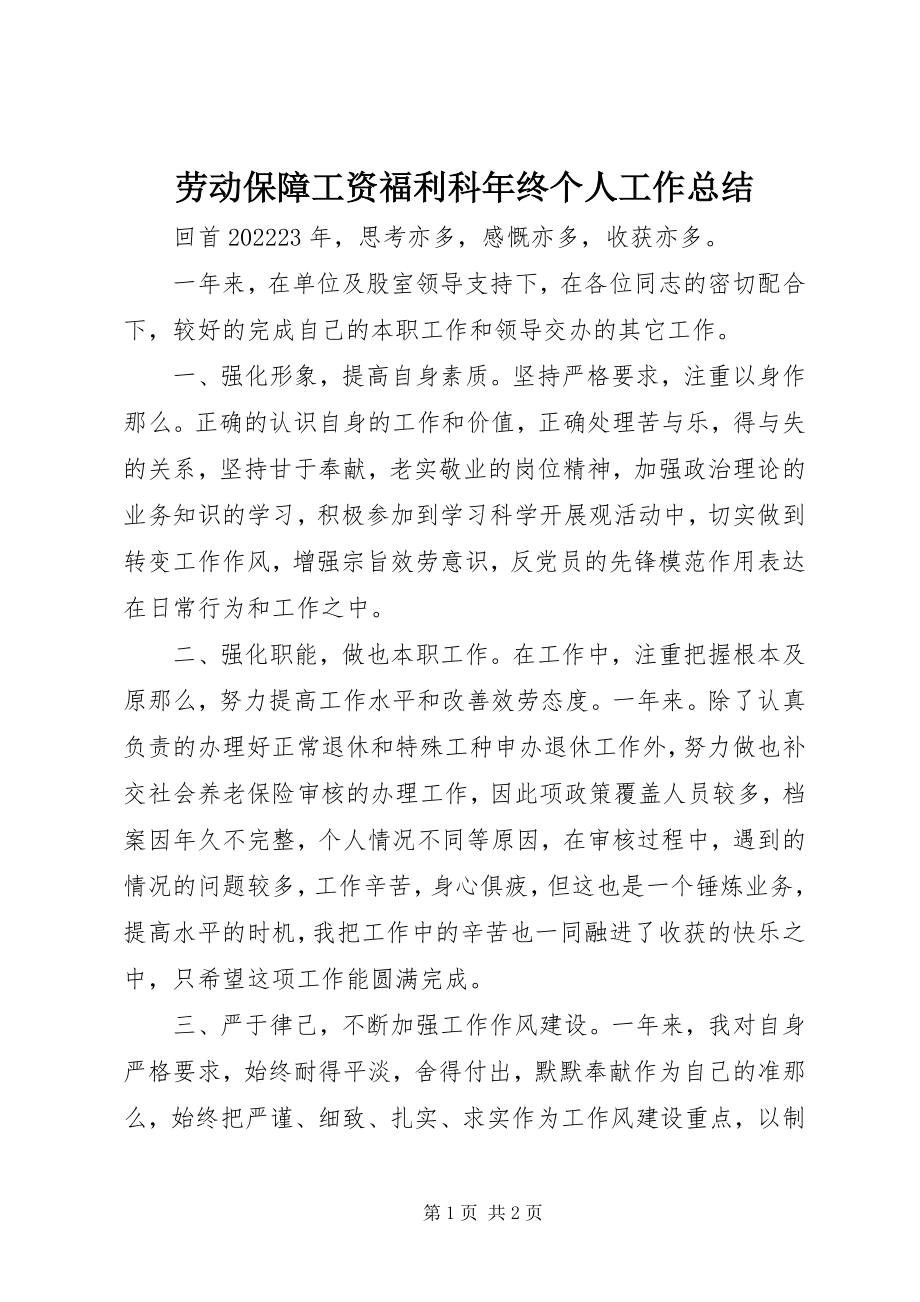 2023年劳动保障工资福利科终个人工作总结.docx_第1页