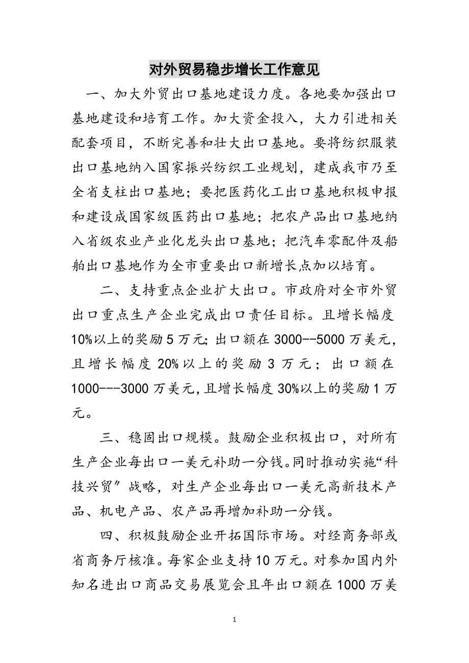 2023年对外贸易稳步增长工作意见范文.doc_第1页