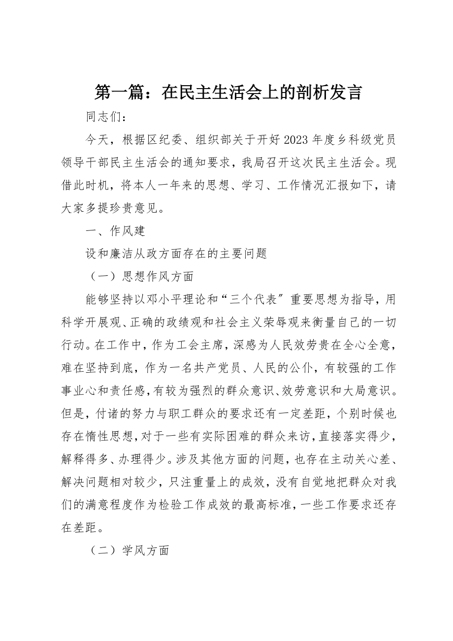 2023年xx在民主生活会上的剖析讲话新编.docx_第1页