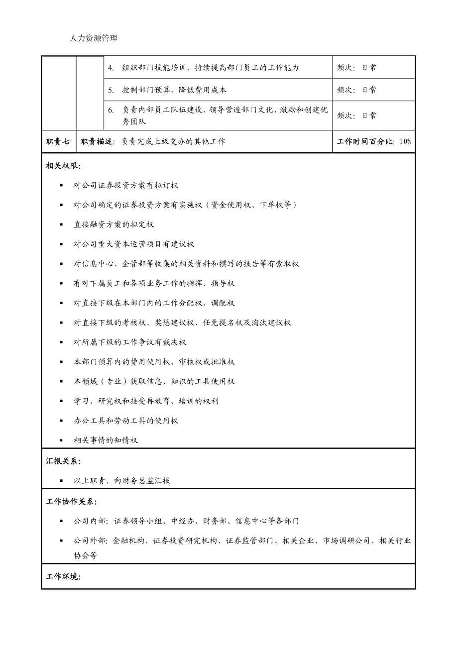 人力资源管理 企业管理 岗位说明 证券部职务说明书.docx_第3页