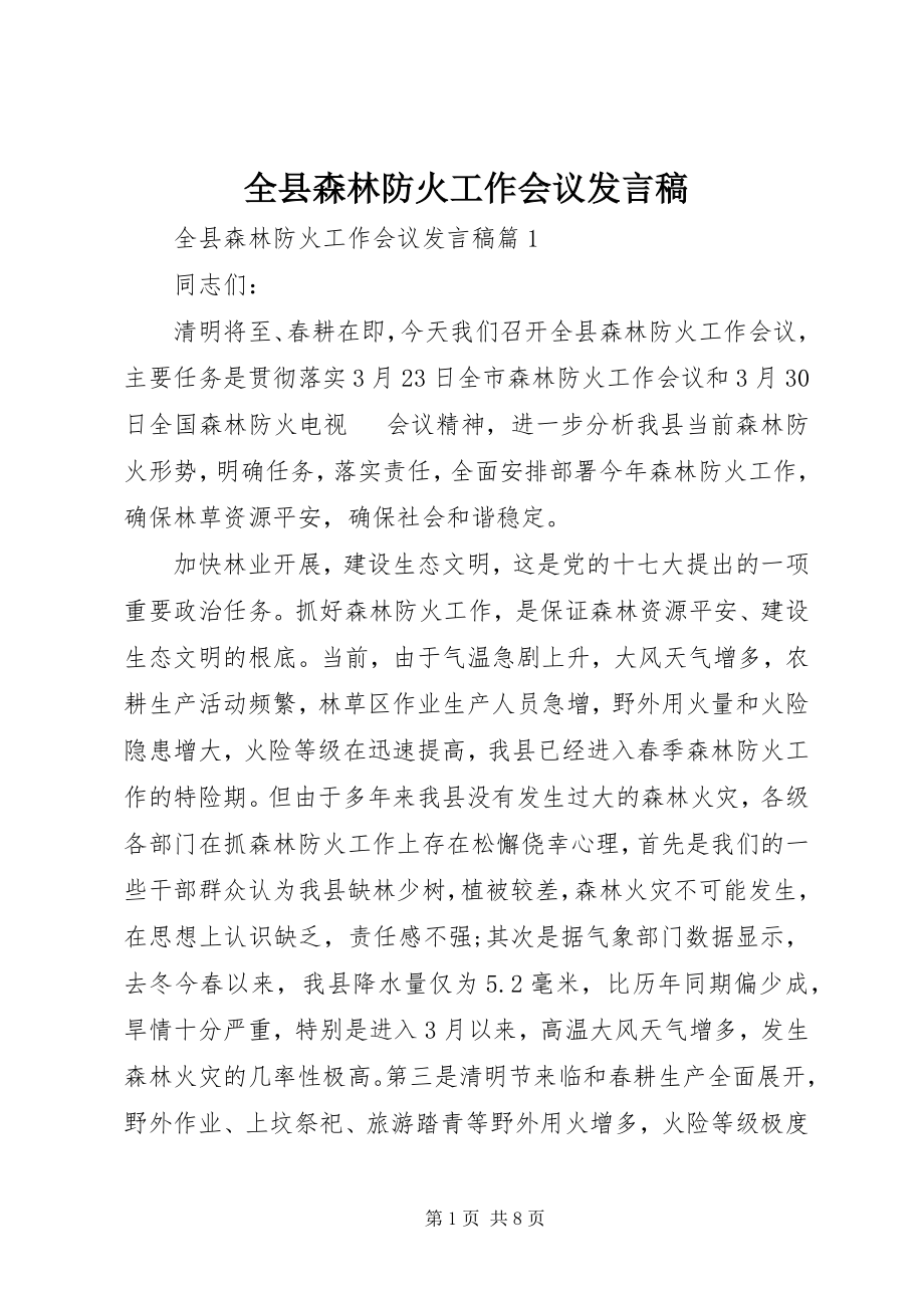 2023年全县森林防火工作会议发言稿.docx_第1页