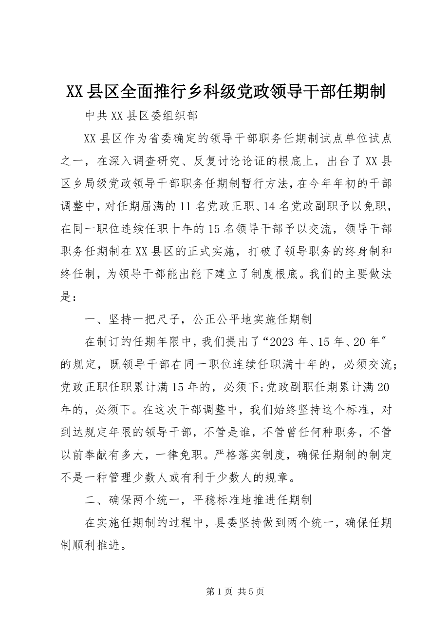 2023年XX县区全面推行乡科级党政领导干部任期制新编.docx_第1页