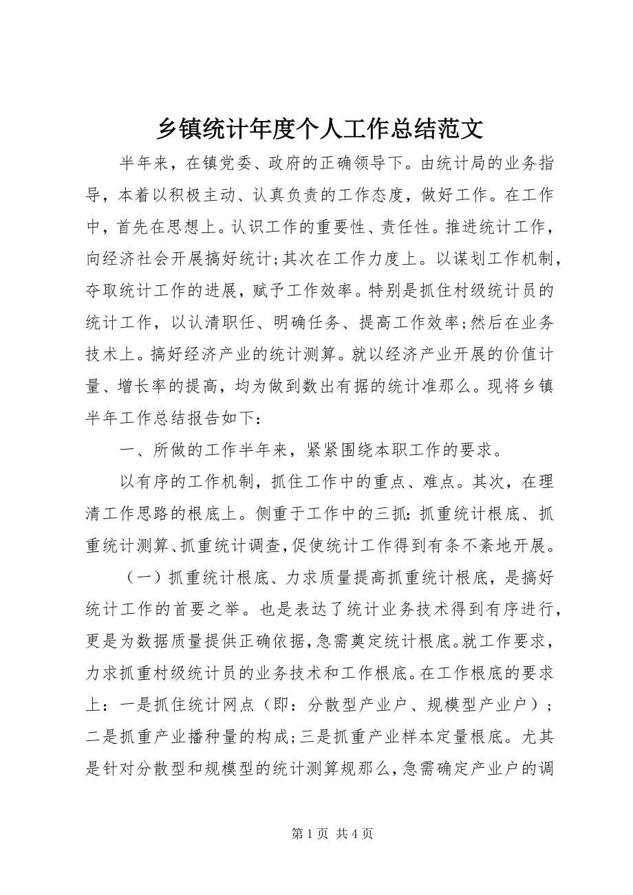 2023年乡镇统计年度个人工作总结.docx_第1页