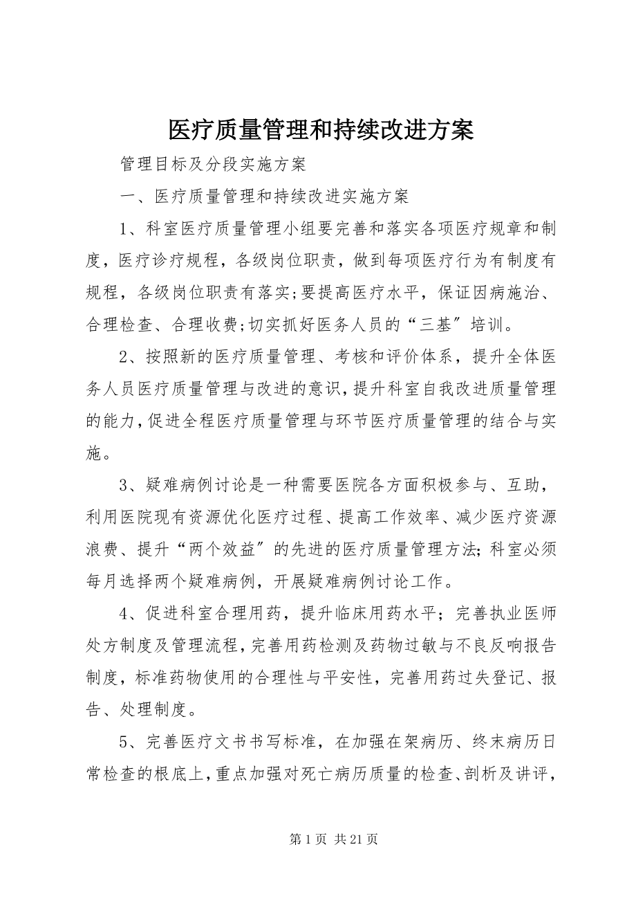 2023年医疗质量管理和持续改进计划.docx_第1页