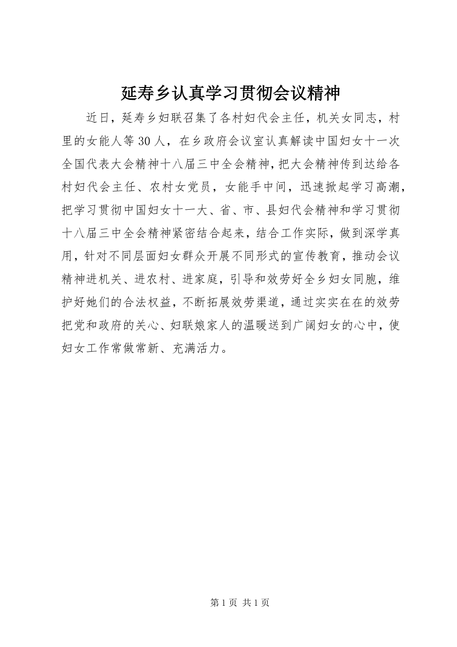 2023年延寿乡认真学习贯彻会议精神.docx_第1页