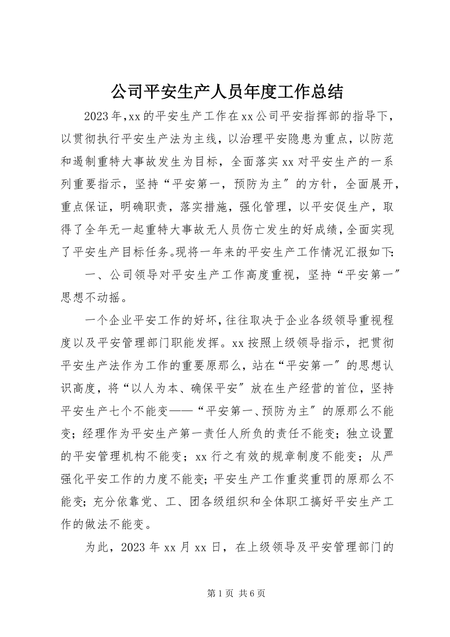 2023年公司安全生产人员年度工作总结.docx_第1页