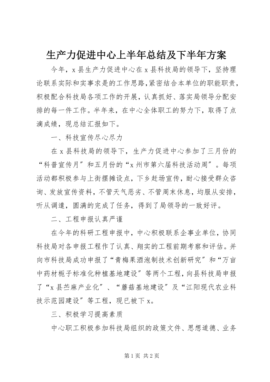 2023年生产力促进中心上半年总结及下半年计划.docx_第1页