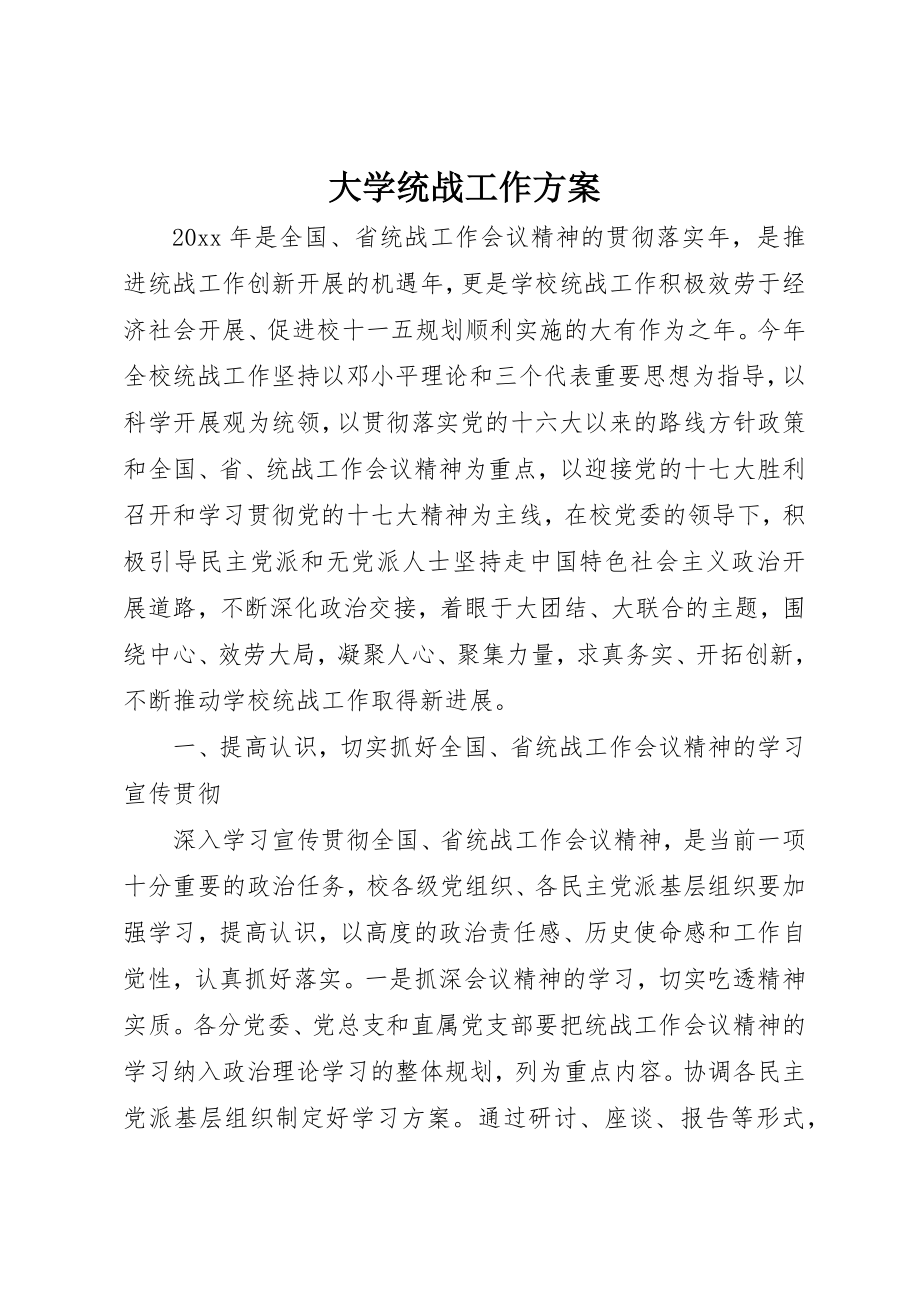 2023年大学统战工作计划.docx_第1页