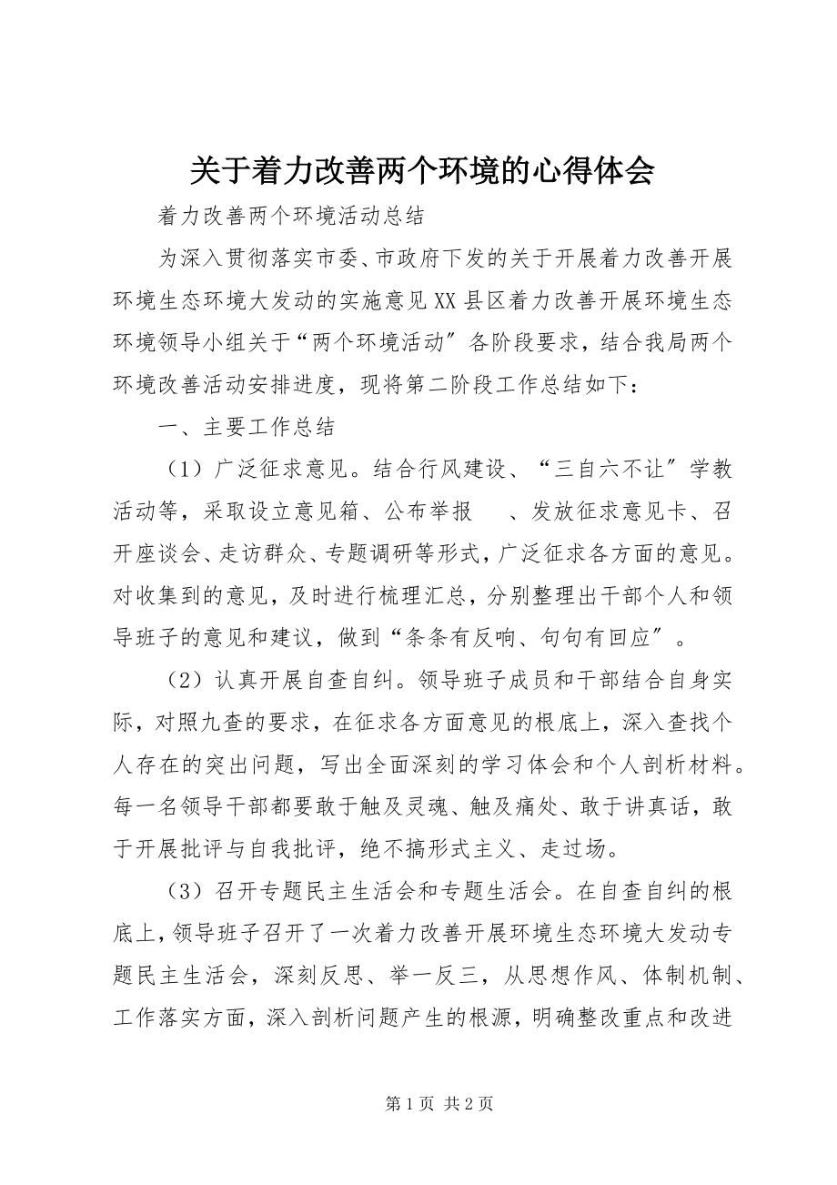 2023年着力改善两个环境的心得体会.docx_第1页