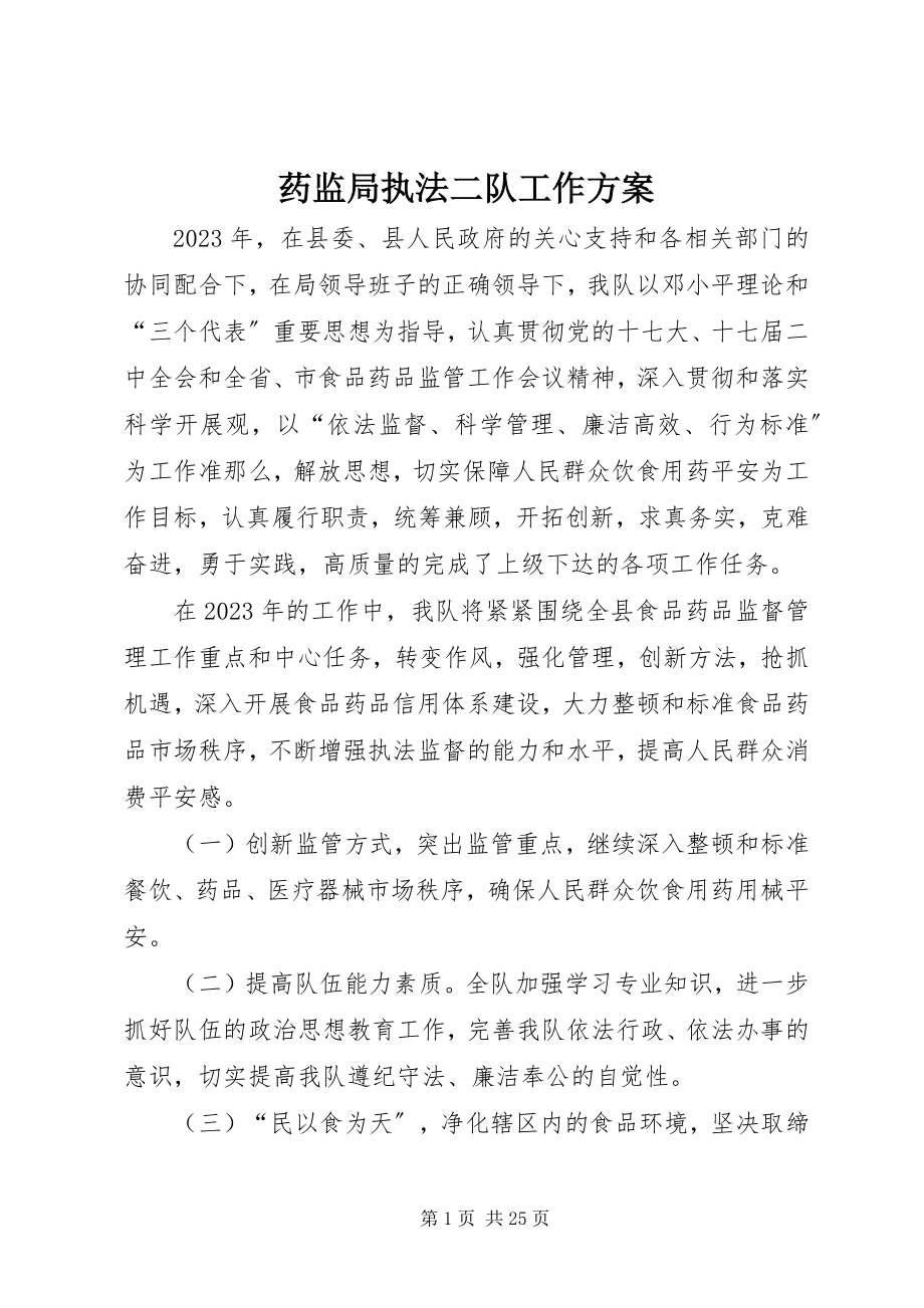 2023年药监局执法二队工作计划.docx_第1页