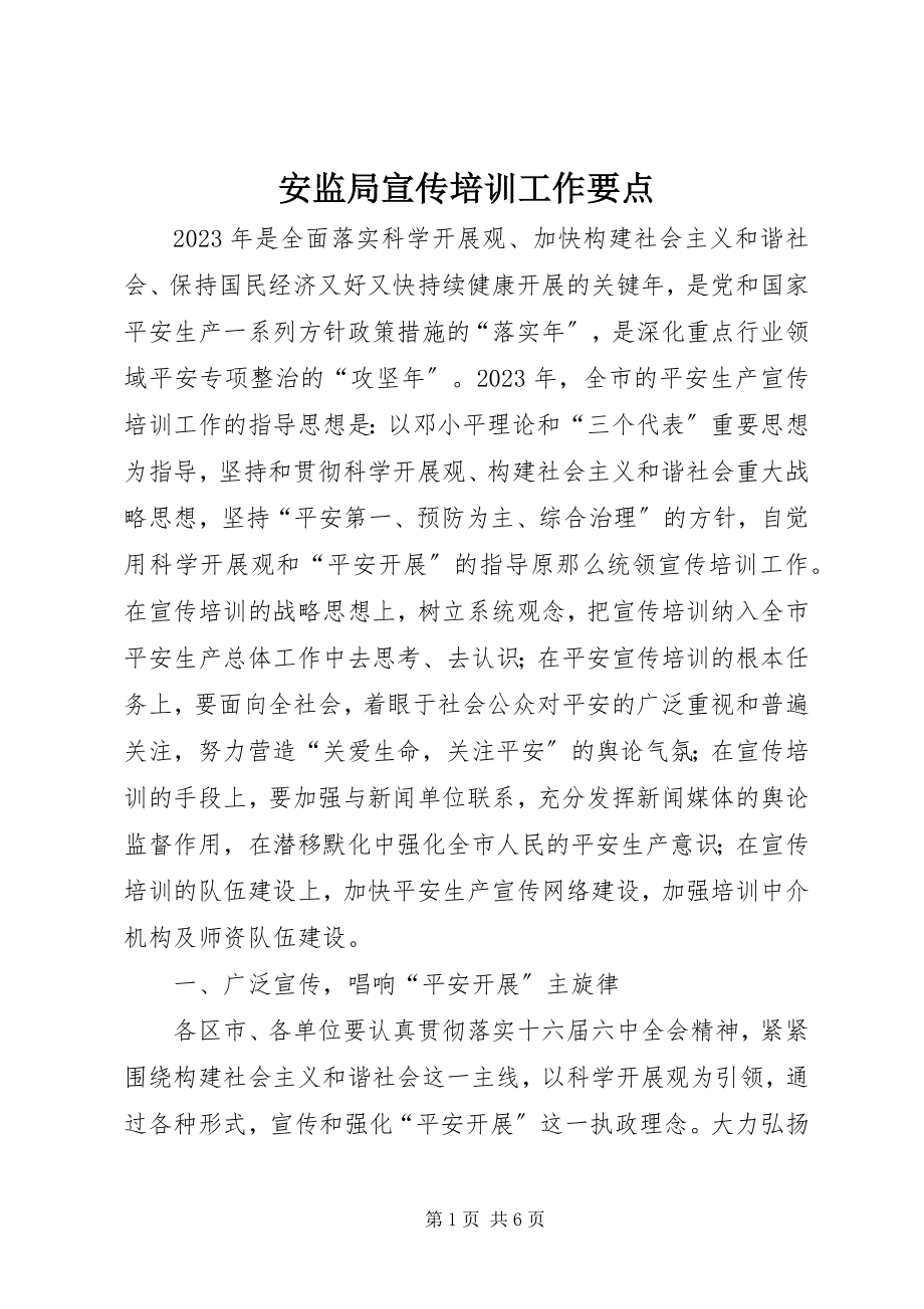 2023年安监局宣传培训工作要点新编.docx_第1页