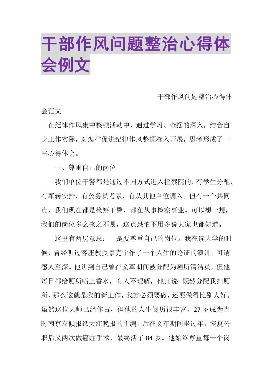 2023年干部作风问题整治心得体会例文.doc_第1页