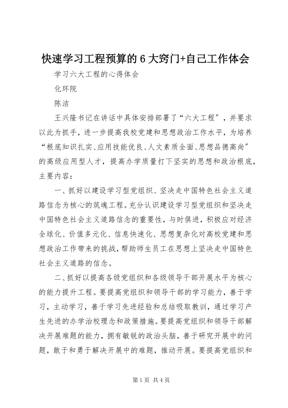 2023年快速学习工程预算的6大窍门自己工作体会.docx_第1页