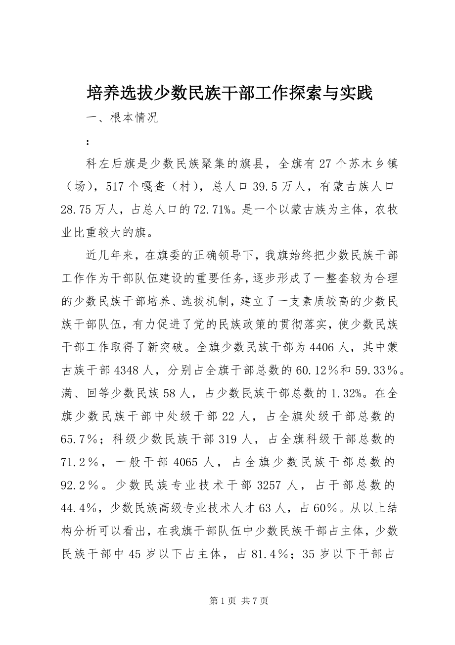 2023年培养选拔少数民族干部工作探索与实践.docx_第1页