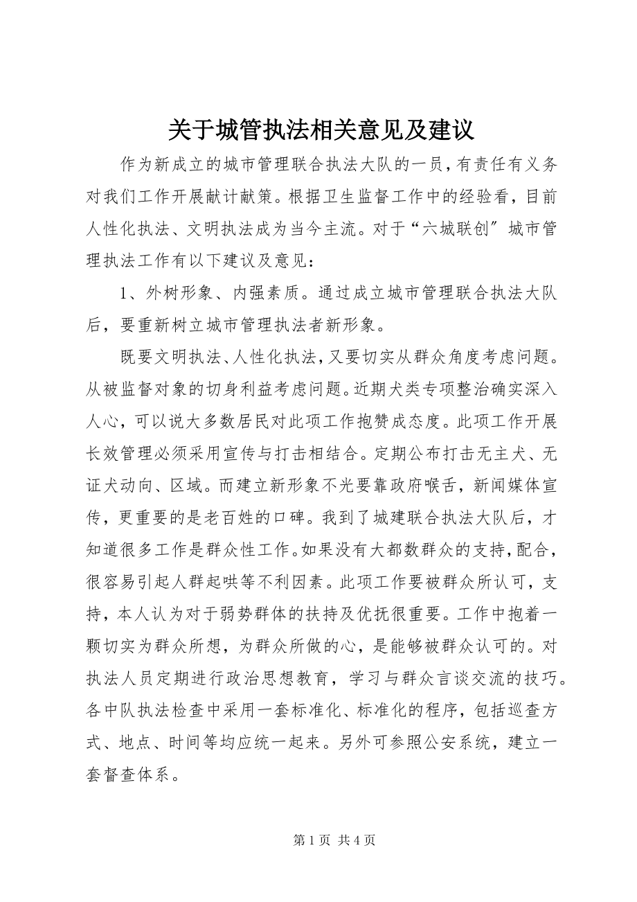 2023年城管执法相关意见及建议.docx_第1页