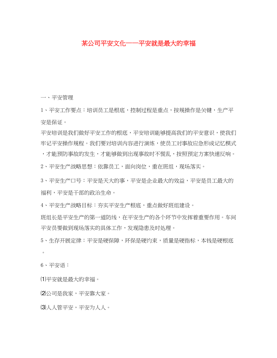 2023年《安全文化》之某公司安全文化安全就是最大的幸福.docx_第1页